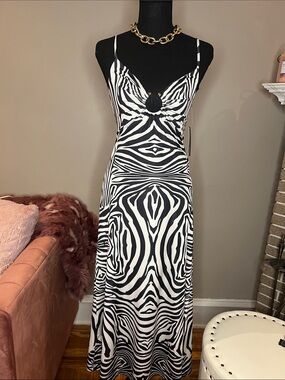 Black & White Zebra Print Slip Dress with Ring Detail